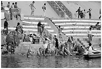 Women bathing at Meer Ghat. Varanasi, Uttar Pradesh, India (black and white)