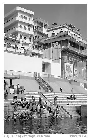 Ganga River at Meer Ghat. Varanasi, Uttar Pradesh, India (black and white)