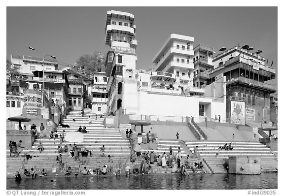 Ganges River at Meer Ghat. Varanasi, Uttar Pradesh, India (black and white)