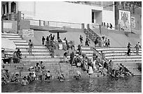 Colorful steps at Meer Ghat. Varanasi, Uttar Pradesh, India (black and white)