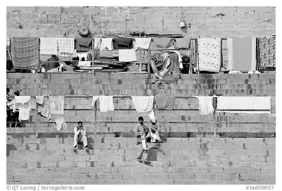 Laundry and steps. Varanasi, Uttar Pradesh, India