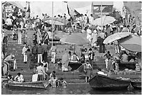 Ganga riverside activity on steps of Dasaswamedh Ghat. Varanasi, Uttar Pradesh, India ( black and white)