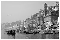 Munshi Ghat and Ganges River. Varanasi, Uttar Pradesh, India ( black and white)