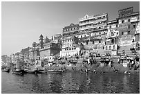 Steps of Ahilyabai Ghat and Ganga River. Varanasi, Uttar Pradesh, India ( black and white)