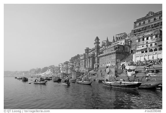 Bathing ghats and Ganga River at sunrise. Varanasi, Uttar Pradesh, India