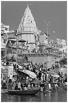 Temple and Dasaswamedh Ghat. Varanasi, Uttar Pradesh, India ( black and white)