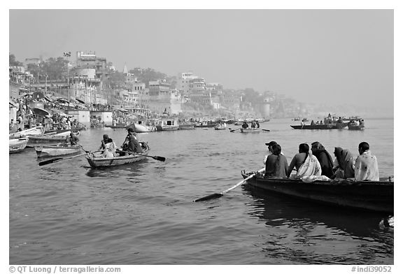 Rowboats on Ganges River. Varanasi, Uttar Pradesh, India