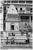 Shrine and steps, Kshameshwar Ghat. Varanasi, Uttar Pradesh, India (black and white)