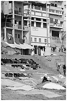 Laundry being dried on steps, Kshameshwar Ghat. Varanasi, Uttar Pradesh, India ( black and white)