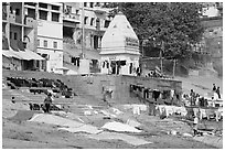 Laundry being dried, Kshameshwar Ghat. Varanasi, Uttar Pradesh, India (black and white)