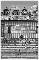 Temple with colorful stripes and steps. Varanasi, Uttar Pradesh, India ( black and white)