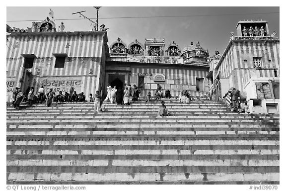 Colorful stripes and steps of shrine at Kedar Ghat. Varanasi, Uttar Pradesh, India