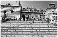 Colorful stripes and steps of shrine at Kedar Ghat. Varanasi, Uttar Pradesh, India (black and white)