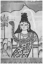 Mural painting of hindu deity. Varanasi, Uttar Pradesh, India (black and white)