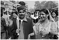 Bride and groom in a street. Varanasi, Uttar Pradesh, India ( black and white)