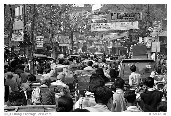 Street Gridlock. Varanasi, Uttar Pradesh, India (black and white)