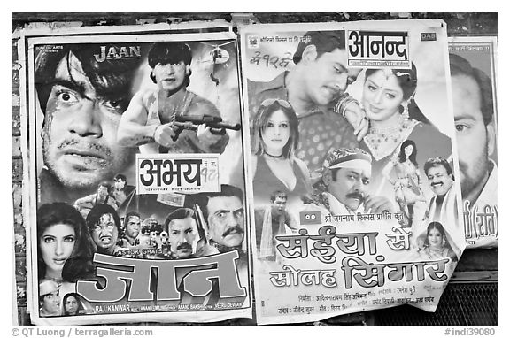 Bollywood movies billboards. Mumbai, Maharashtra, India (black and white)