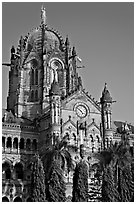 Cathedral-like Chhatrapati Shivaji Terminus main tower. Mumbai, Maharashtra, India (black and white)