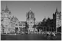 Chhatrapati Shivaji Terminus (Victoria train station), late afternoon. Mumbai, Maharashtra, India (black and white)