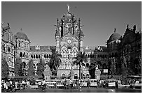 Victoria Terminus (Chhatrapati Shivaji Terminus), late afternoon. Mumbai, Maharashtra, India (black and white)