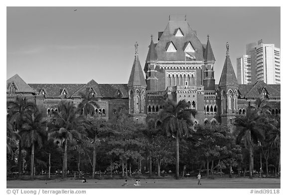 High Court, late afternoon. Mumbai, Maharashtra, India (black and white)