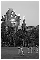 Cricket players and high court. Mumbai, Maharashtra, India (black and white)