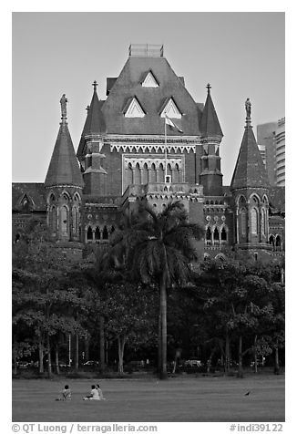 Oval Maiden and High Court. Mumbai, Maharashtra, India (black and white)