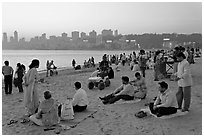 Chowpatty Beach, sunset. Mumbai, Maharashtra, India (black and white)