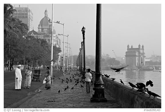 Waterfront, Colaba, early morning. Mumbai, Maharashtra, India (black and white)