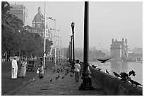 Waterfront, Colaba, early morning. Mumbai, Maharashtra, India (black and white)