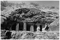 Rock-caved cave, Elephanta Island. Mumbai, Maharashtra, India (black and white)