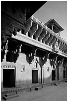 Courtyard inside the Jehangiri Mahal, Agra Fort. Agra, Uttar Pradesh, India (black and white)