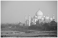 Taj Mahal seen from the Agra Fort. Agra, Uttar Pradesh, India (black and white)