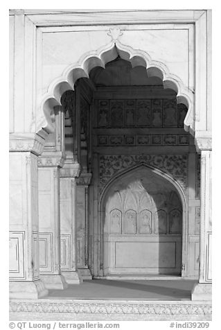 White marble rches, Khas Mahal, Agra Fort. Agra, Uttar Pradesh, India (black and white)