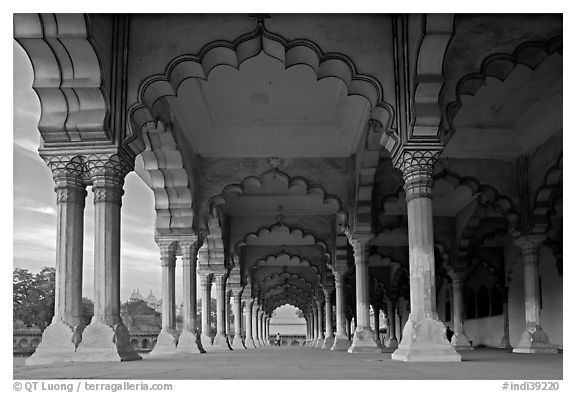 Diwan-i-Am (hall of public audiences),  Agra Fort. Agra, Uttar Pradesh, India (black and white)