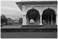 Diwan-i-Am and Moti Masjid in background, Agra Fort. Agra, Uttar Pradesh, India (black and white)