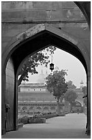 Gate and Moti Masjid in background, Agra Fort. Agra, Uttar Pradesh, India (black and white)