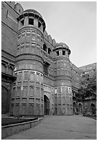 Amar Singh Gate, Agra Fort, sunset. Agra, Uttar Pradesh, India (black and white)