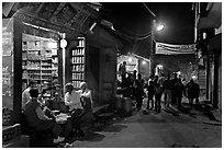 Store and street by night, Taj Ganj. Agra, Uttar Pradesh, India (black and white)