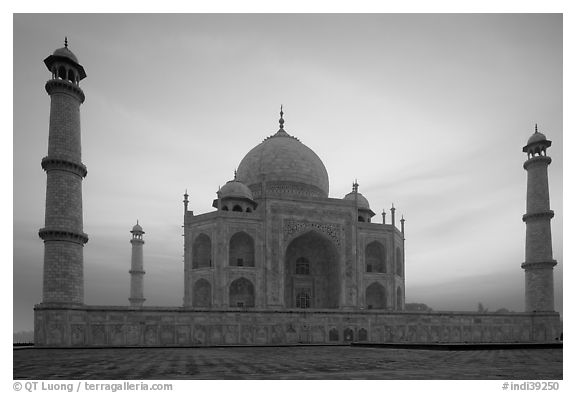 Taj Mahal at sunrise. Agra, Uttar Pradesh, India (black and white)