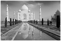 Taj Mahal and reflection, morning. Agra, Uttar Pradesh, India ( black and white)