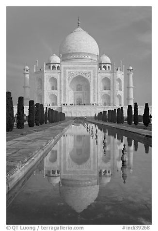 Taj Mahal and reflecting pool, morning. Agra, Uttar Pradesh, India