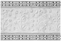 Vegetative motifs on white marble dados, Taj Mahal. Agra, Uttar Pradesh, India (black and white)