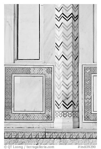 Geometrical motifs, Taj Mahal. Agra, Uttar Pradesh, India (black and white)