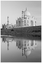 Taj Mahal and Jawab reflected in Yamuna River. Agra, Uttar Pradesh, India (black and white)