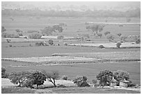 Fields in countryside. Fatehpur Sikri, Uttar Pradesh, India ( black and white)