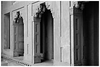 Facade detail of the Treasury building. Fatehpur Sikri, Uttar Pradesh, India (black and white)