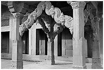 Columns in front of the Treasury building. Fatehpur Sikri, Uttar Pradesh, India (black and white)