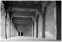 Corridor beneath the Panch Mahal building. Fatehpur Sikri, Uttar Pradesh, India (black and white)