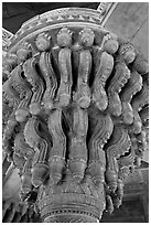 Plinth topping stone column, inside Diwan-i-Khas. Fatehpur Sikri, Uttar Pradesh, India (black and white)